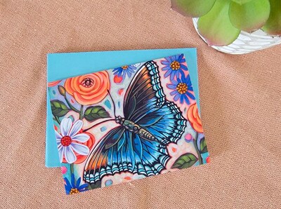 Set Of 4 A2 Taking Flight Royal Blue Butterfly Art Blank Note Cards with Matching Envelopes - image2